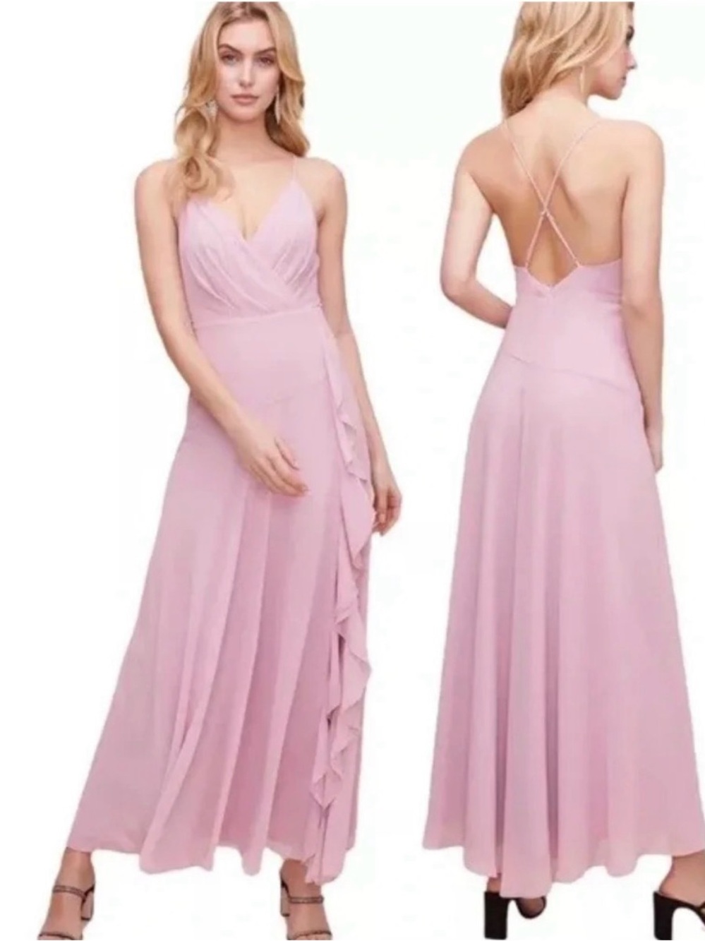 Astr Soft Pink V-Neck Ruffle Maxi Dress